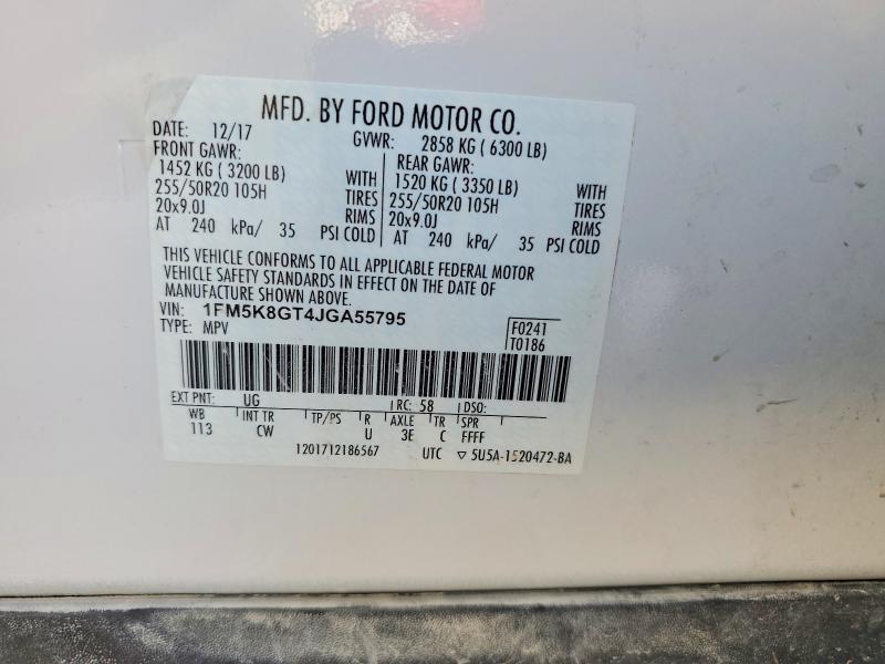 Продаж на аукціоні авто 2018 Ford Explorer, vin: 1FM5K8GT4JGA55795, номер лоту: 61389236