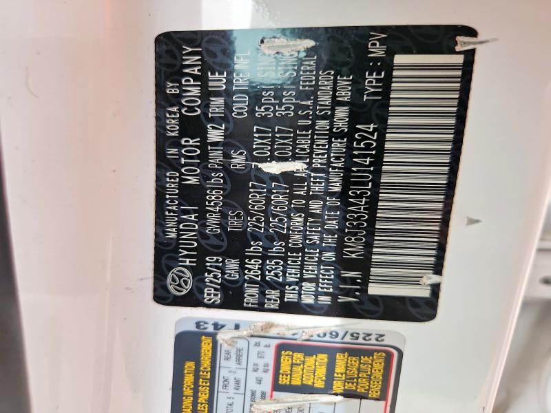 57924356 :رقم المزاد ، KM8J33A43LU141524 vin ، 2020 Hyundai Tucson مزاد بيع