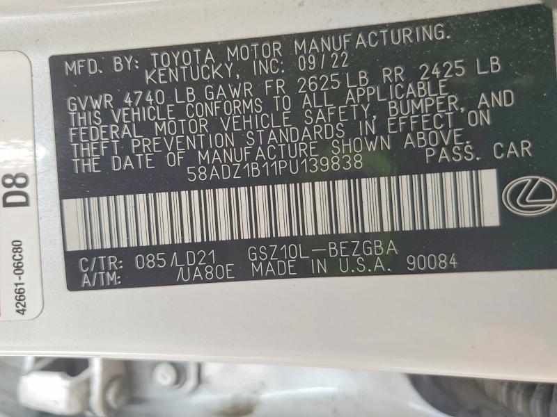 2023 Lexus Es 350 მანქანა იყიდება აუქციონზე, vin: 58ADZ1B11PU139838, აუქციონის ნომერი: 60522306