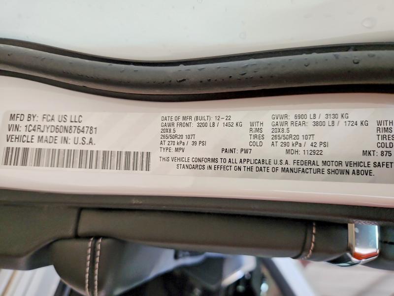 Aukcja sprzedaży 2022 Jeep Grand Cherokee, vin: 1C4RJYD60N8764781, numer aukcji: 60368926