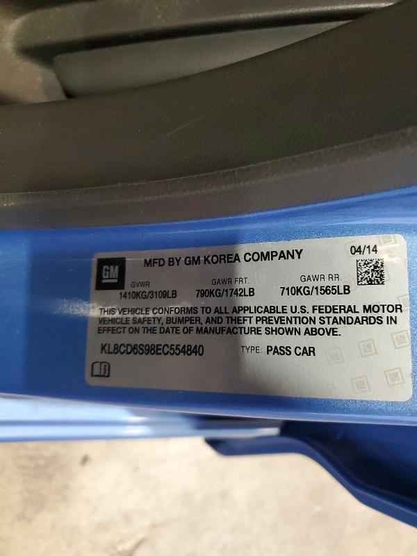 2014 Chevrolet Spark მანქანა იყიდება აუქციონზე, vin: KL8CD6S98EC554840, აუქციონის ნომერი: 61901376