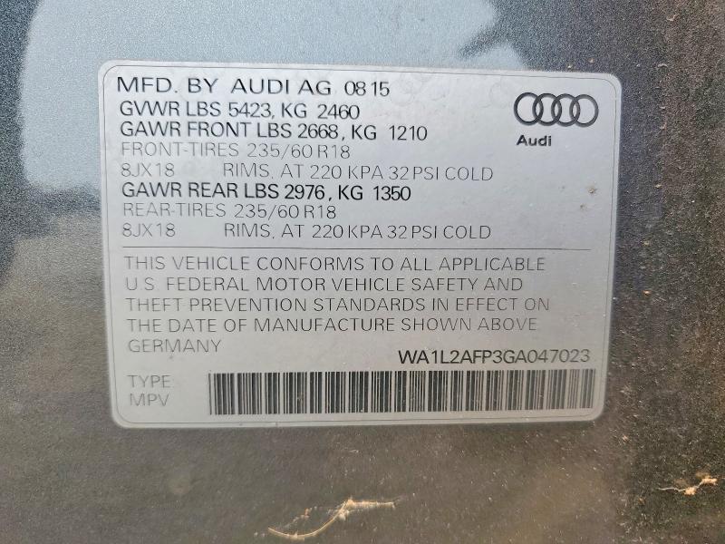 Продаж на аукціоні авто 2016 Audi Q5, vin: WA1L2AFP3GA047023, номер лоту: 60916326