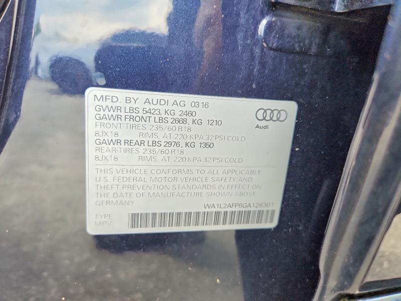 63053606 :رقم المزاد ، WA1L2AFP6GA126301 vin ، 2016 Audi Q5 مزاد بيع