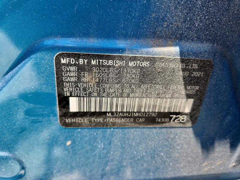 62577486 :رقم المزاد ، ML32AUHJ1MH012792 vin ، 2021 Mitsubishi Mirage مزاد بيع