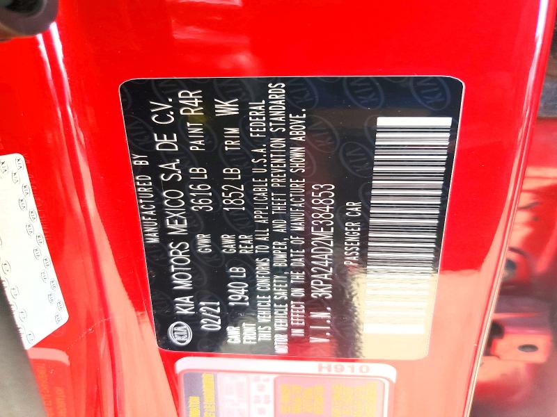 2021 Kia Rio მანქანა იყიდება აუქციონზე, vin: 3KPA24AD2ME384853, აუქციონის ნომერი: 60411306
