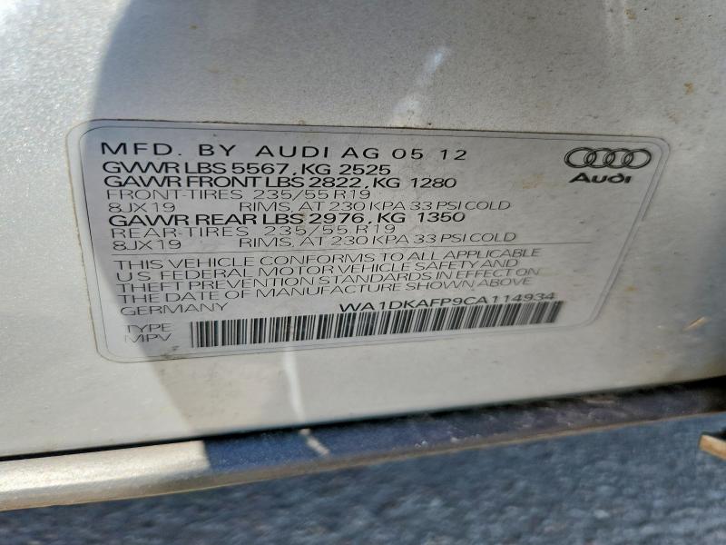 Aukcja sprzedaży 2012 Audi Q5, vin: WA1DKAFP9CA114934, numer aukcji: 61900206