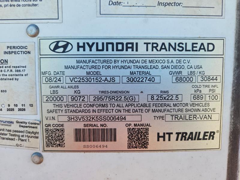Aukcja sprzedaży 2025 Hyundai Translead Inc Trailers, vin: 3H3V532K5SS006494, numer aukcji: 59591836