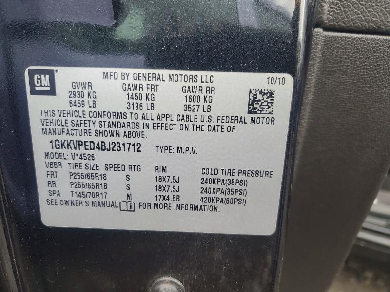 2011 Gmc Acadia მანქანა იყიდება აუქციონზე, vin: 1GKKVPED4BJ231712, აუქციონის ნომერი: 62612386