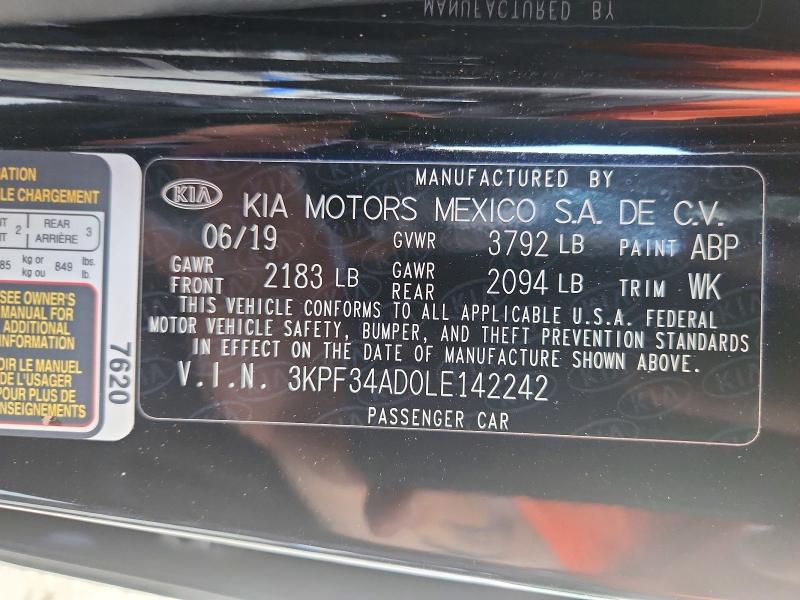Aukcja sprzedaży 2020 Kia Forte, vin: 3KPF34AD0LE142242, numer aukcji: 60484826