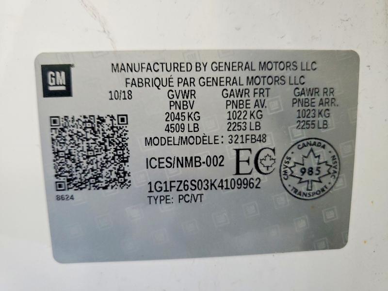 Продаж на аукціоні авто 2019 Chevrolet Bolt Ev, vin: 1G1FZ6S03K4109962, номер лоту: 59237156