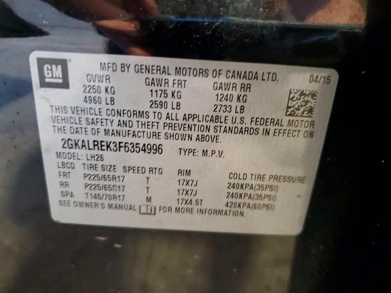Aukcja sprzedaży 2015 Gmc Terrain, vin: 2GKALREK3F6354996, numer aukcji: 60048936