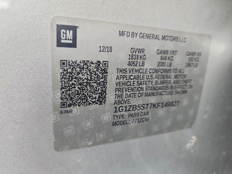 2019 Chevrolet Malibu მანქანა იყიდება აუქციონზე, vin: 1G1ZB5ST7KF149827, აუქციონის ნომერი: 62131076