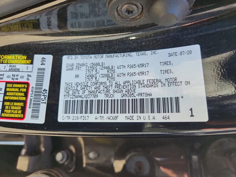 Продажа на аукционе авто 2020 Toyota Tacoma, vin: 5TFCZ5AN4LX237709, номер лота: 61731866