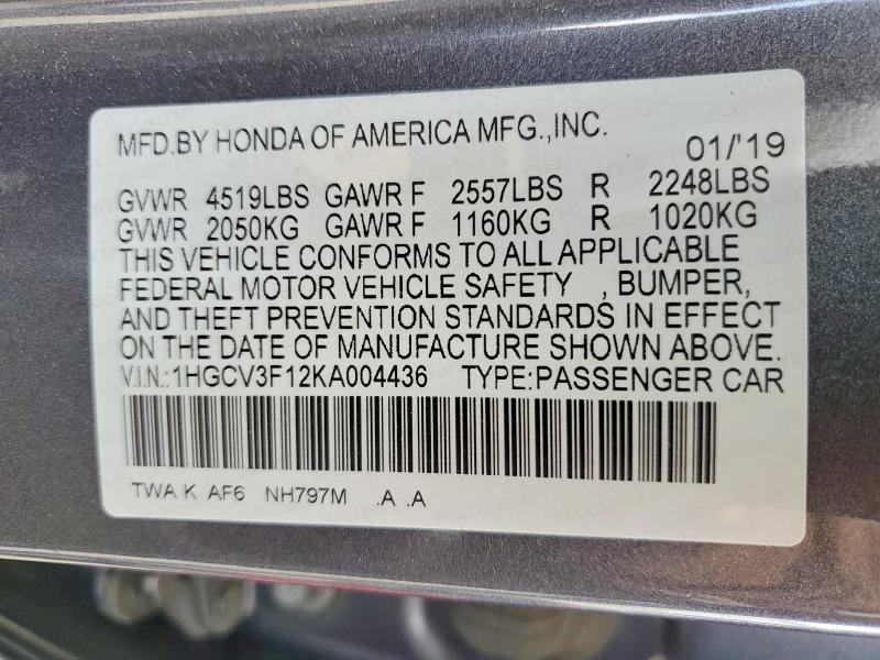 Aukcja sprzedaży 2019 Honda Accord, vin: 1HGCV3F12KA004436, numer aukcji: 59294176