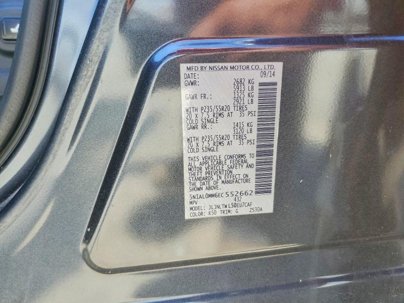 61676546 :رقم المزاد ، 5N1AL0MM6EC552662 vin ، 2014 Infiniti Qx60 مزاد بيع
