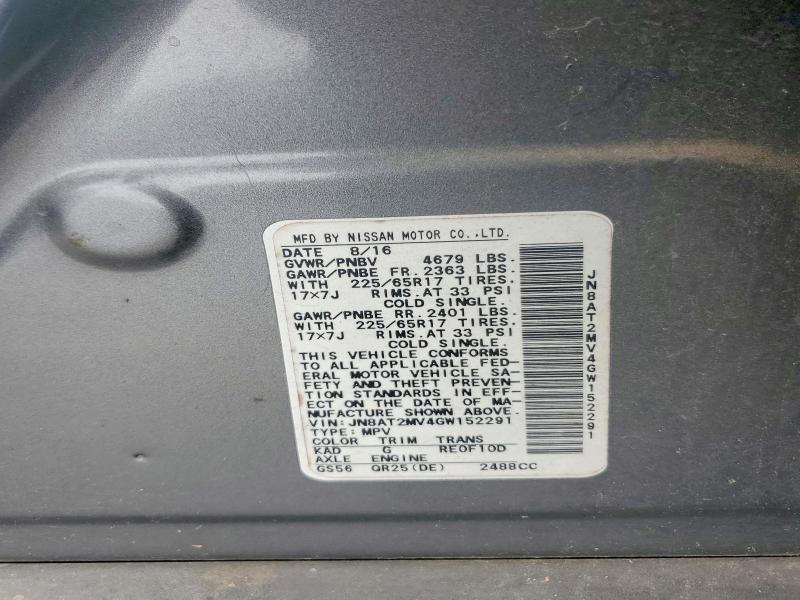 Продаж на аукціоні авто 2016 Nissan Rogue, vin: JN8AT2MV4GW152291, номер лоту: 62399356