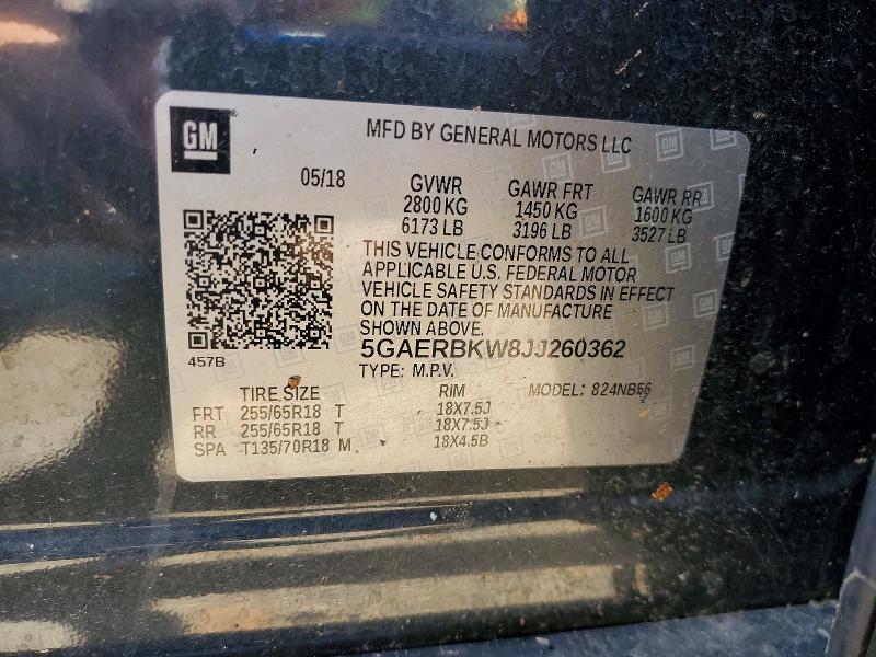 2018 Buick Enclave მანქანა იყიდება აუქციონზე, vin: 5GAERBKW8JJ260362, აუქციონის ნომერი: 62630186