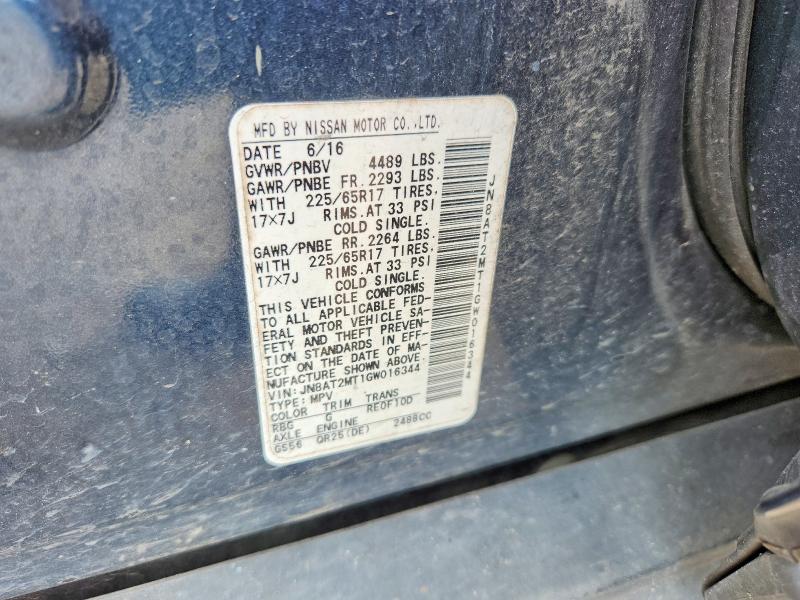 60227886 :رقم المزاد ، JN8AT2MT1GW016344 vin ، 2016 Nissan Rogue مزاد بيع