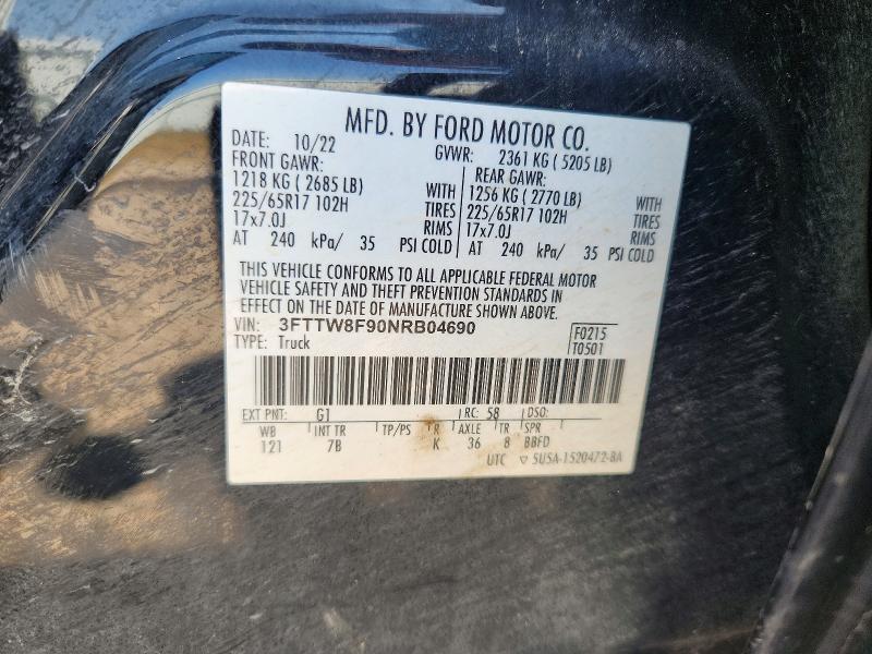 Aukcja sprzedaży 2022 Ford Maverick, vin: 3FTTW8F90NRB04690, numer aukcji: 62963266