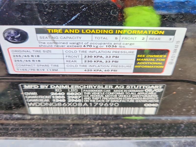 2008 Mercedes-benz S მანქანა იყიდება აუქციონზე, vin: WDDNG86X08A179690, აუქციონის ნომერი: 60239566