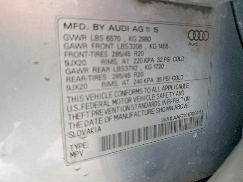 60800266 :رقم المزاد ، WA1LAAF7XHD004155 vin ، 2017 Audi Q7 مزاد بيع