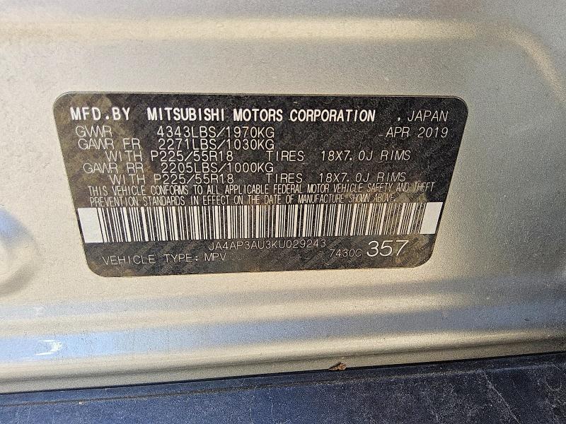 62460846 :رقم المزاد ، JA4AP3AU3KU029243 vin ، 2019 Mitsubishi Outlander Sport مزاد بيع