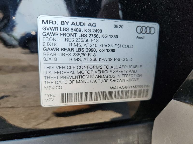 62536946 :رقم المزاد ، WA1AAAFY1M2001778 vin ، 2021 Audi Q5 مزاد بيع