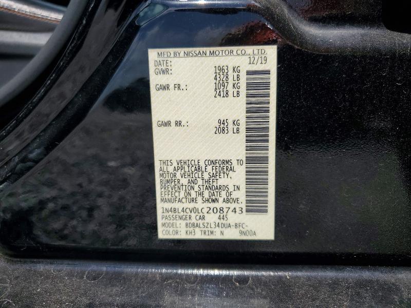 Aukcja sprzedaży 2020 Nissan Altima, vin: 1N4BL4CV0LC208743, numer aukcji: 61869336