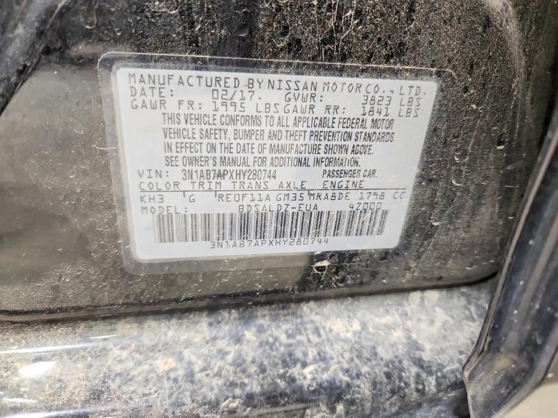 62710656 :رقم المزاد ، 3N1AB7APXHY280744 vin ، 2017 Nissan Sentra مزاد بيع