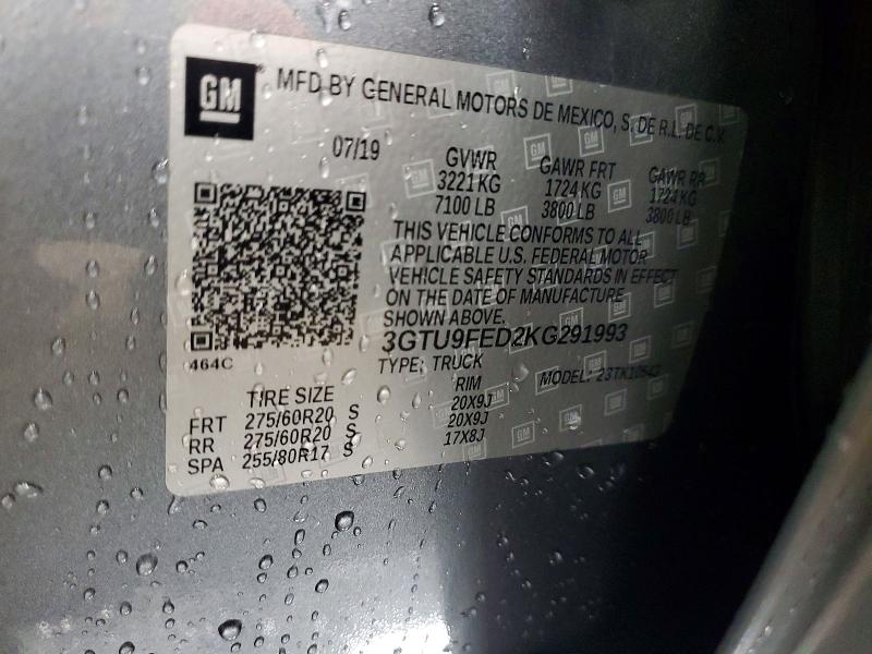 Auction sale of the 2019 Gmc Sierra, vin: 3GTU9FED2KG291993, lot number: 62117856