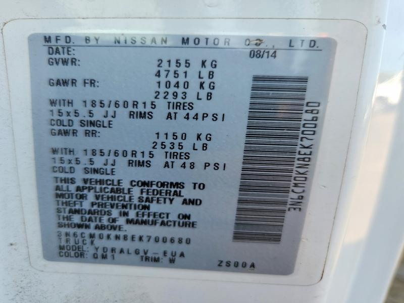2014 Nissan Nv200 მანქანა იყიდება აუქციონზე, vin: 3N6CM0KN8EK700680, აუქციონის ნომერი: 61961936