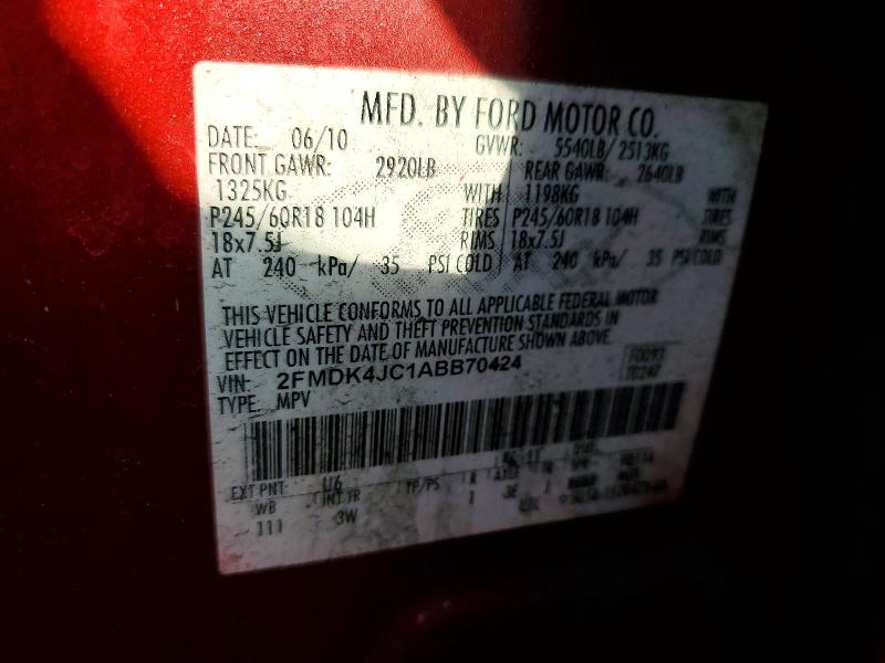 Продаж на аукціоні авто 2010 Ford Edge, vin: 2FMDK4JC1ABB70424, номер лоту: 61530926