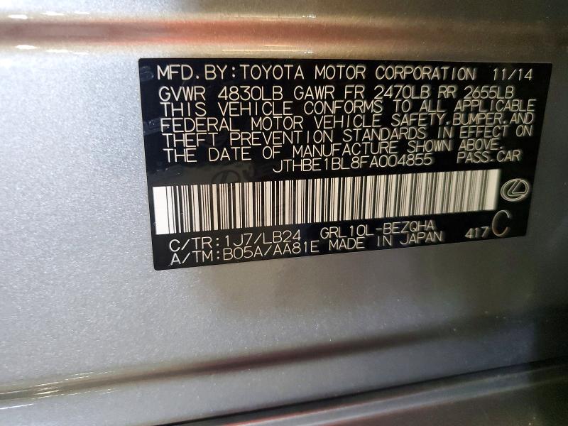 Aukcja sprzedaży 2015 Lexus Gs, vin: JTHBE1BL8FA004855, numer aukcji: 61778166