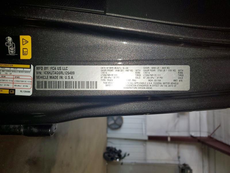 2024 Jeep Gladiator მანქანა იყიდება აუქციონზე, vin: 1C6HJTAG6RL126489, აუქციონის ნომერი: 59344026