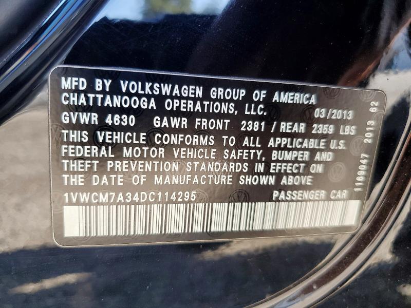 Aukcja sprzedaży 2013 Volkswagen Passat, vin: 1VWCM7A34DC114295, numer aukcji: 62706296