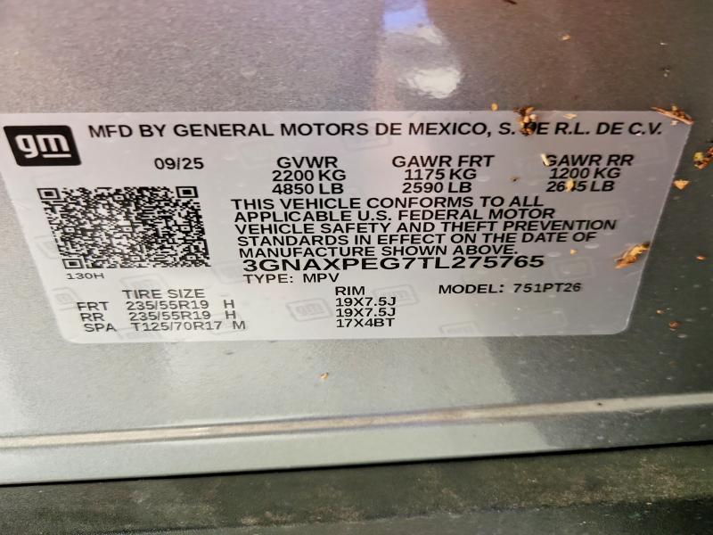 Aukcja sprzedaży 2026 Chevrolet Equinox, vin: 3GNAXPEG7TL275765, numer aukcji: 59858916
