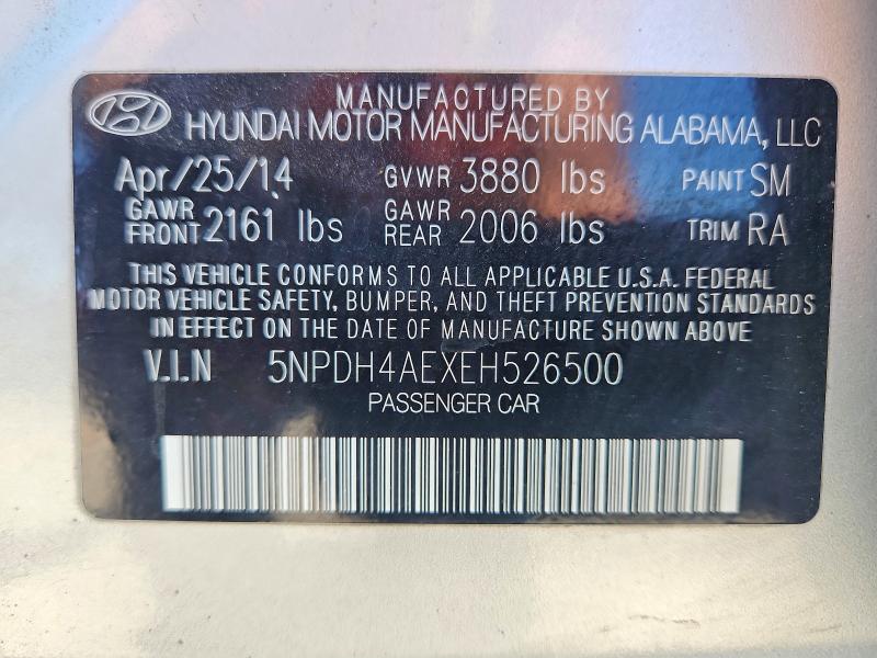 Auction sale of the 2014 Hyundai Elantra, vin: 5NPDH4AEXEH526500, lot number: 60996886