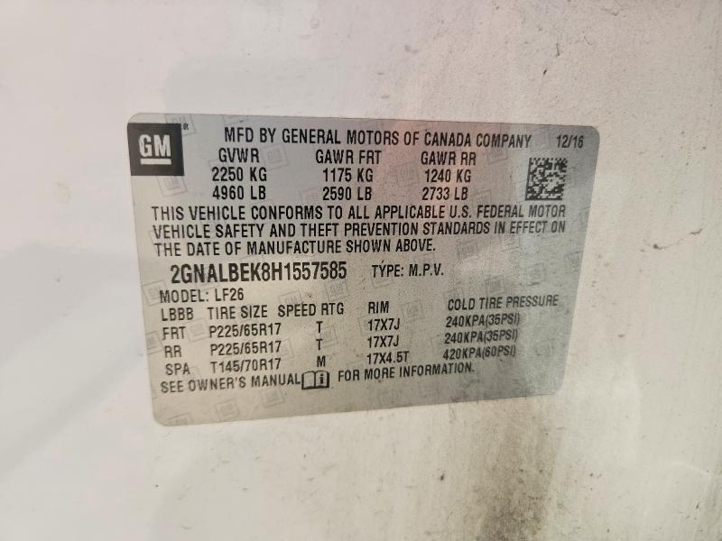 61157926 :رقم المزاد ، 2GNALBEK8H1557585 vin ، 2017 Chevrolet Equinox مزاد بيع