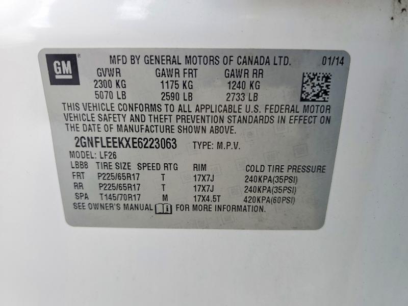 Продаж на аукціоні авто 2014 Chevrolet Equinox, vin: 2GNFLEEKXE6223063, номер лоту: 63058626
