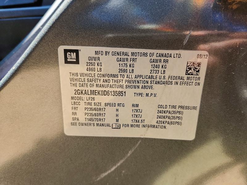 Aukcja sprzedaży 2013 Gmc Terrain, vin: 2GKALMEK0D6135851, numer aukcji: 73345045