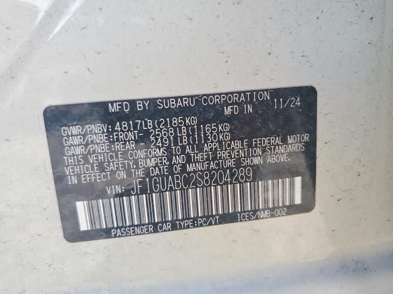60526036 :رقم المزاد ، JF1GUABC2S8204289 vin ، 2025 Subaru Impreza مزاد بيع