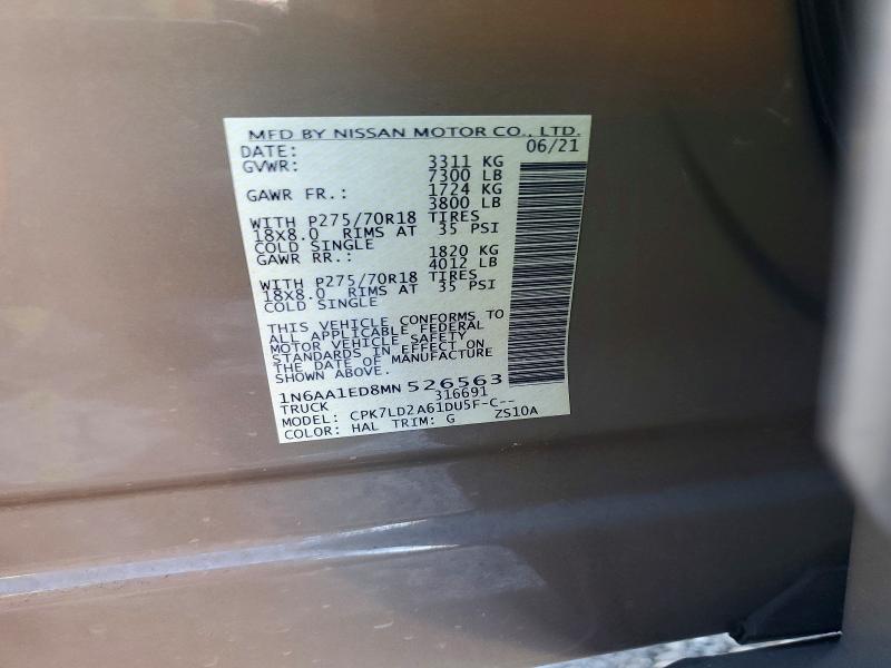 Aukcja sprzedaży 2021 Nissan Titan, vin: 1N6AA1ED8MN526563, numer aukcji: 60083076