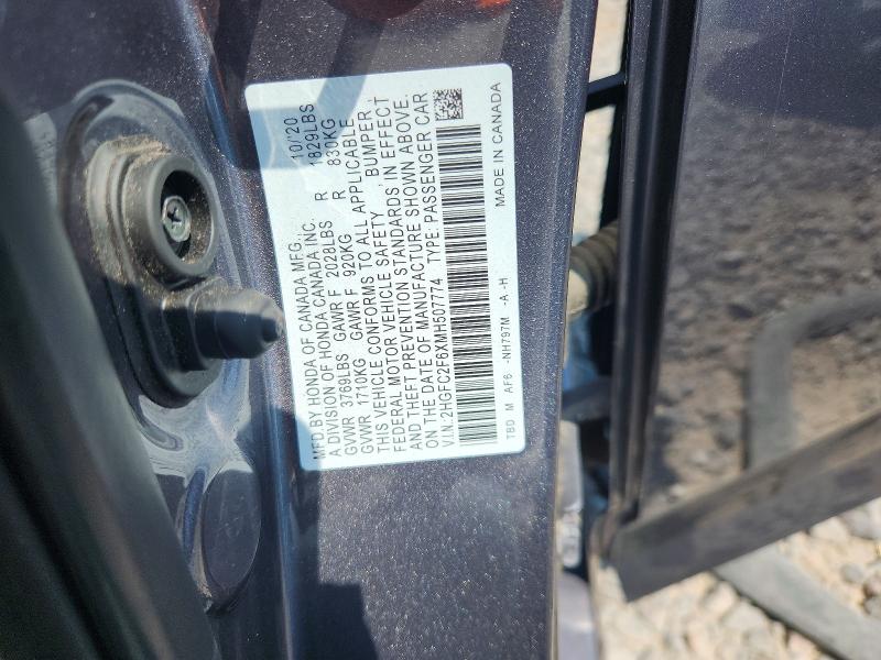 61114526 :رقم المزاد ، 2HGFC2F6XMH507774 vin ، 2021 Honda Civic مزاد بيع