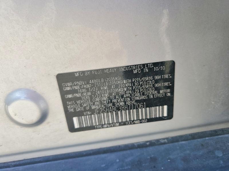 2011 Subaru Forester მანქანა იყიდება აუქციონზე, vin: JF2SHABC3BH717061, აუქციონის ნომერი: 60917926