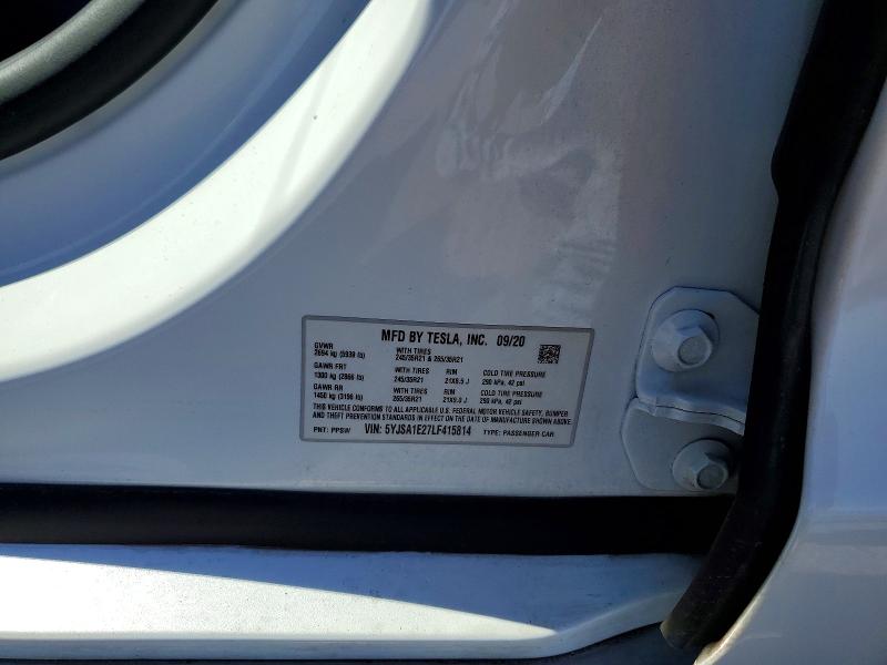 62273266 :رقم المزاد ، 5YJSA1E27LF415814 vin ، 2020 Tesla Model S مزاد بيع