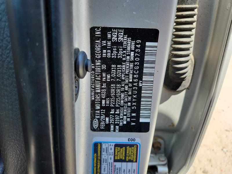 Aukcja sprzedaży 2012 Kia Sorento, vin: 5XYKU3A68CG307349, numer aukcji: 62225526