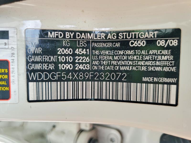 60231426 :رقم المزاد ، WDDGF54X89F232072 vin ، 2009 Mercedes-benz C مزاد بيع
