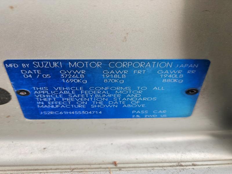 Продаж на аукціоні авто 2005 Suzuki Aerio, vin: JS2RC61H455304714, номер лоту: 59322466