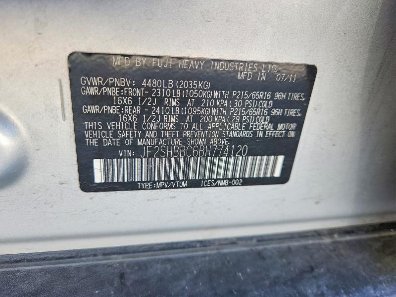 61435036 :رقم المزاد ، JF2SHBBC6BH774120 vin ، 2011 Subaru Forester مزاد بيع