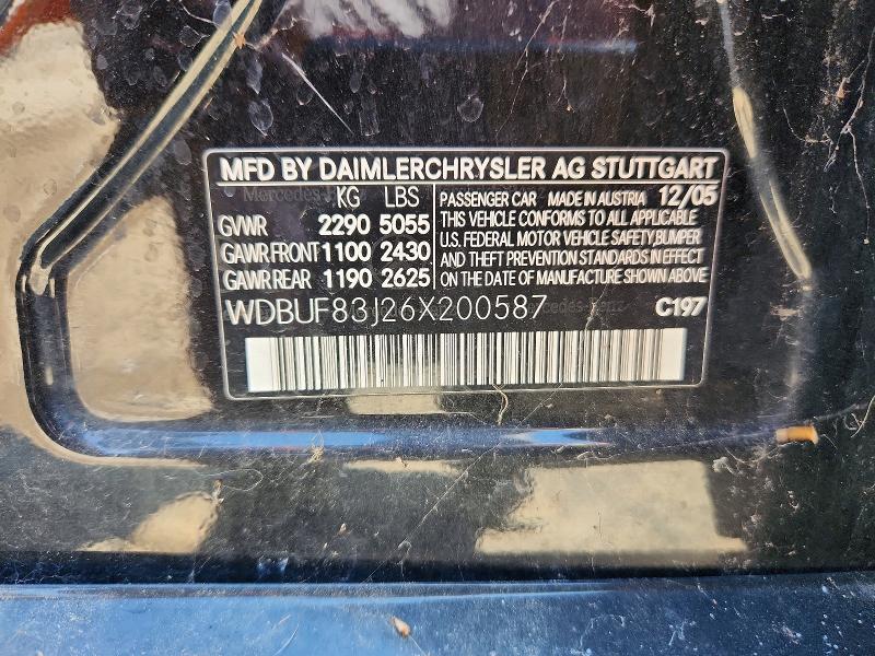 2006 Mercedes-benz E მანქანა იყიდება აუქციონზე, vin: WDBUF83J26X200587, აუქციონის ნომერი: 63094786